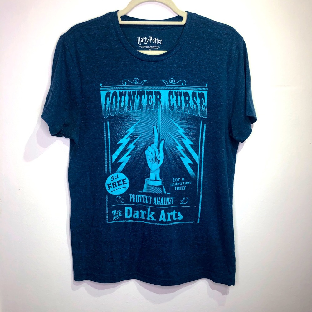 Harry Potter Counter Curse Dark Arts Short Sleeve T Shirt Blue Unisex Medium